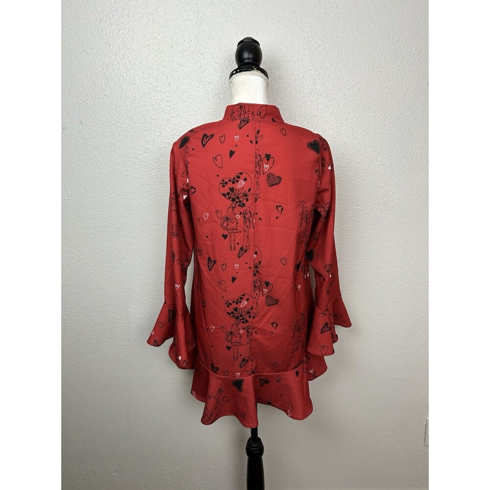 Zara Womens Size Small Love Valentines Hearts Whimsy Oversized Tunic Ruffle Top - Picture 8 of 9